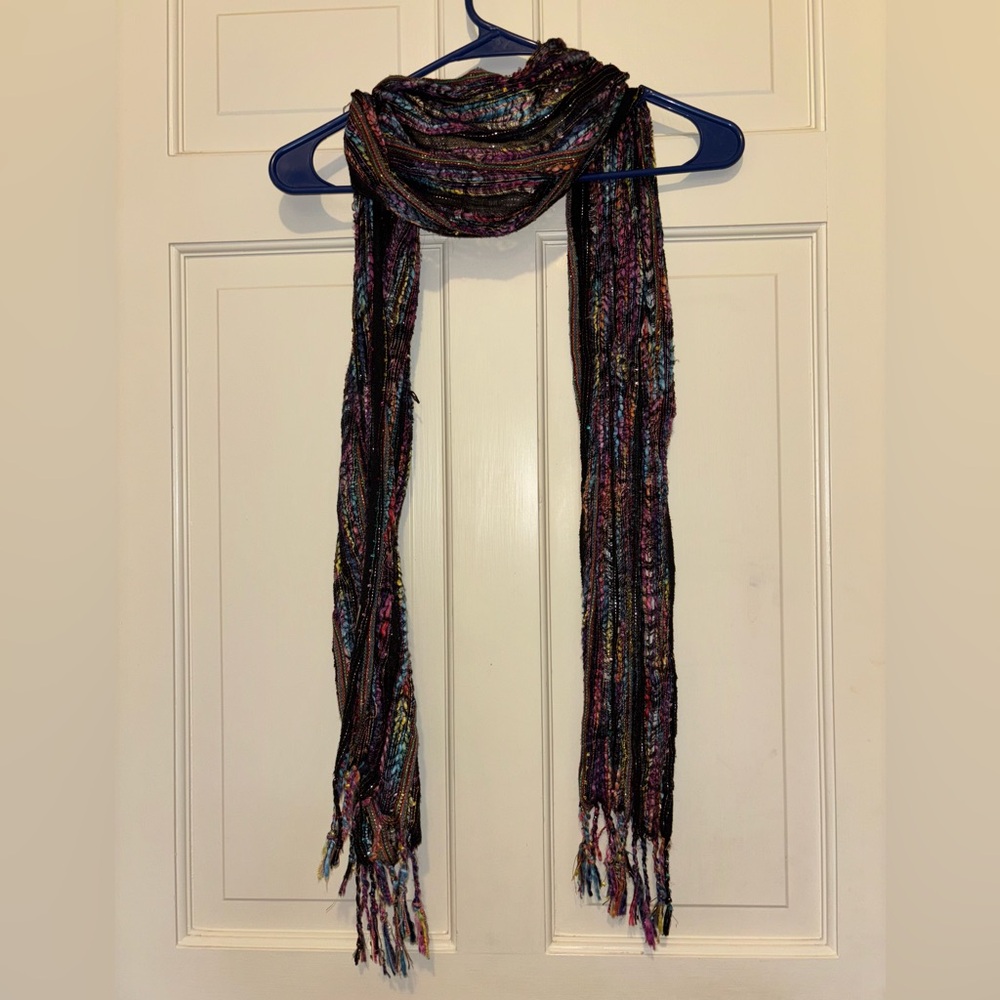 Multicolor Women's fringe black Scarf winter travel bohemian tribal party dance